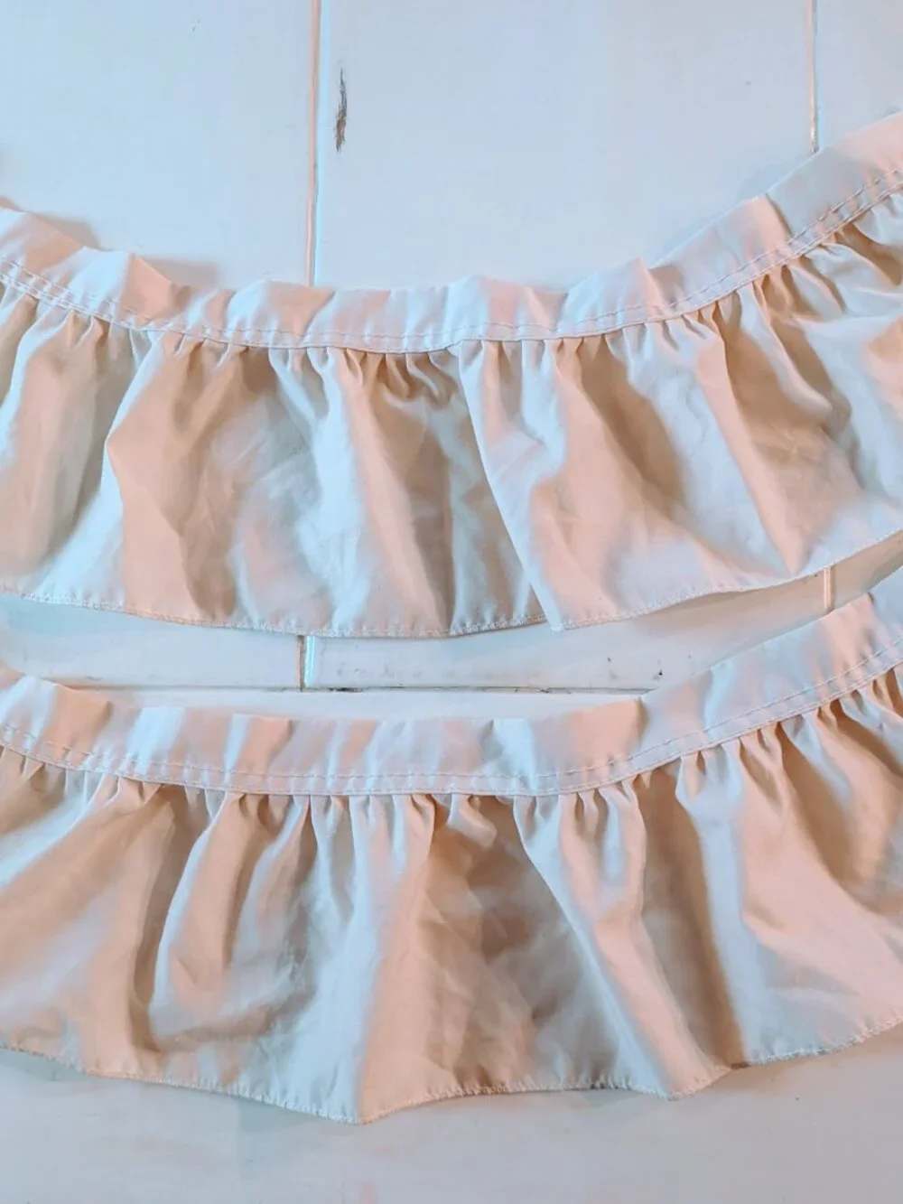 VTG Set of 6 Sears Ruffled Cream Curtains Panels w/ Tie Backs 64X48 3 Windows